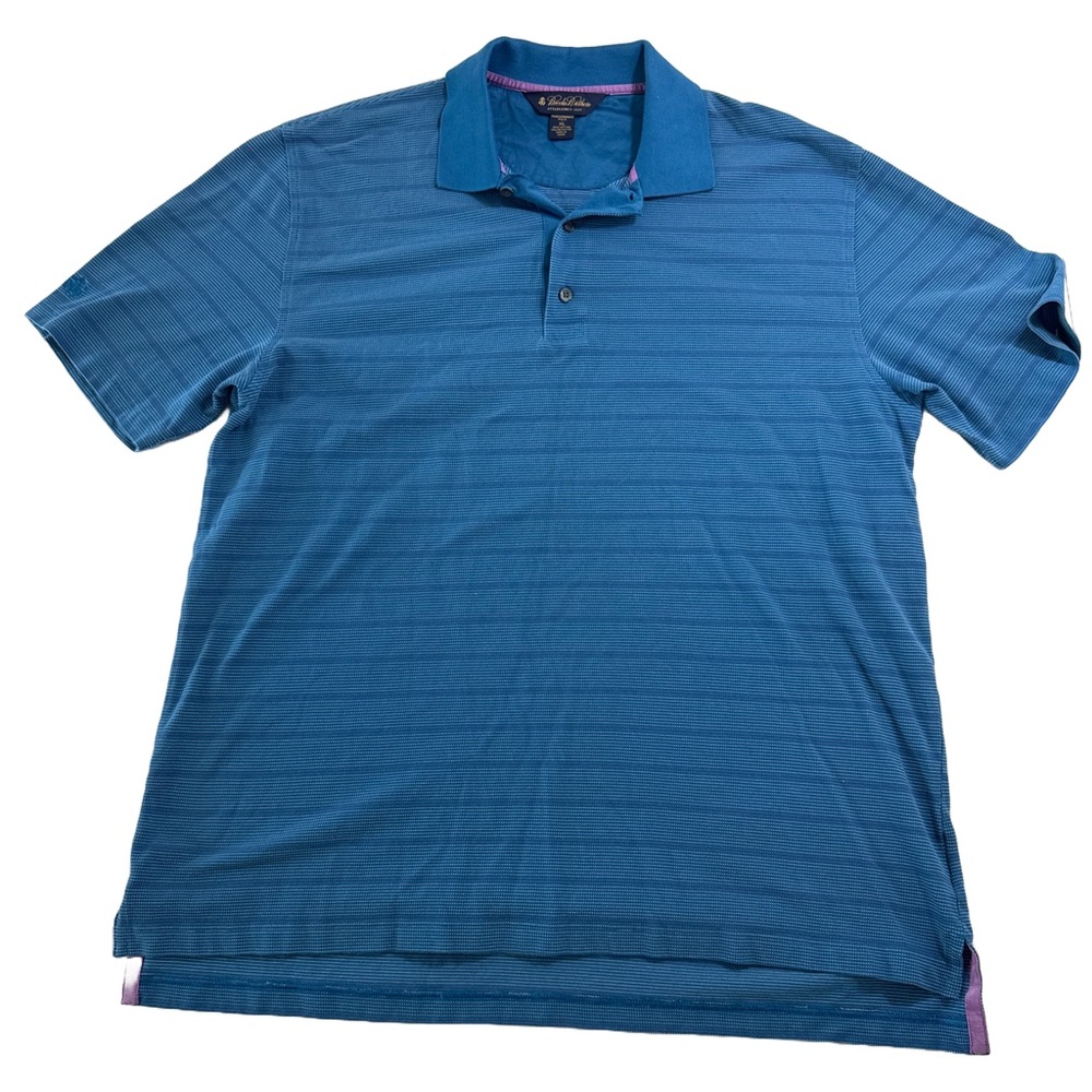 Brooks Brothers Men's Performance Polo Shirt Blue Striped Short Sleeve XL Preppy